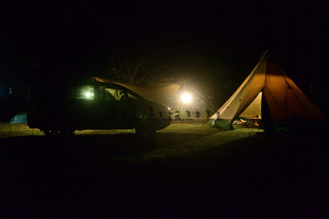 何がなんでもキャンプだし すげのレジャー　河畔サイト　地形的要素　冬装備　キャンプ　アルパカストーブ　ココア　ダウンシュラフ　ロフト　焚火