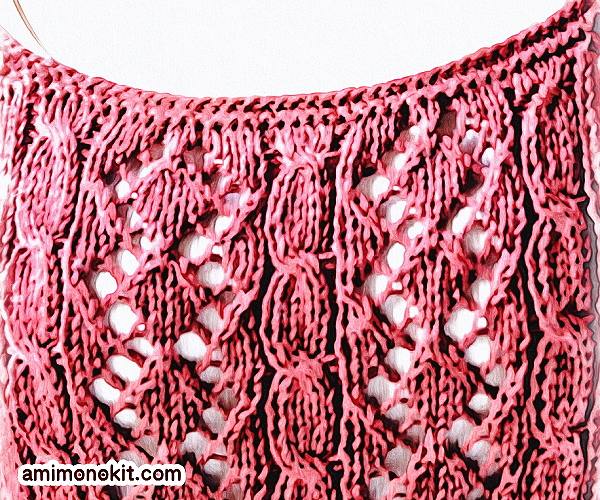 無料編み図Free Knitting Patternチュニック棒針編みフリル模様編み4