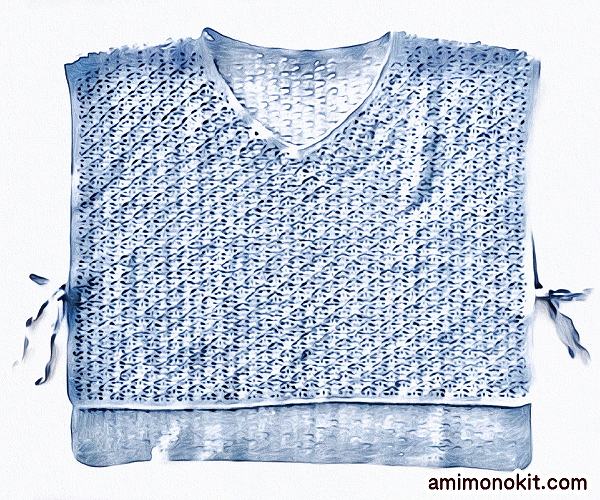 無料編み図Free Crochet Patternセーターかぎ針編み方眼編みスクエアリボン春夏2