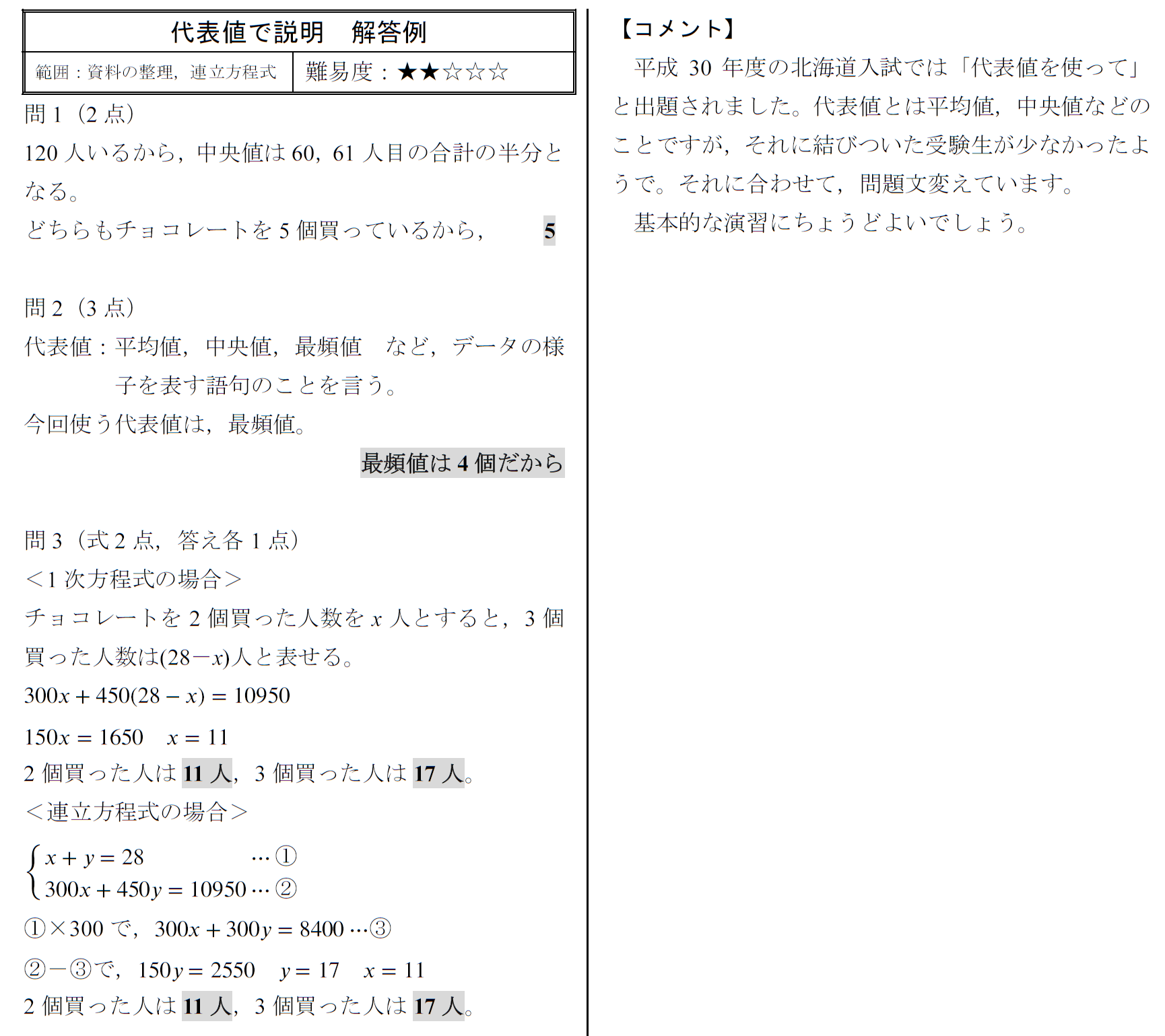 長野県　高校入試　資料の整理