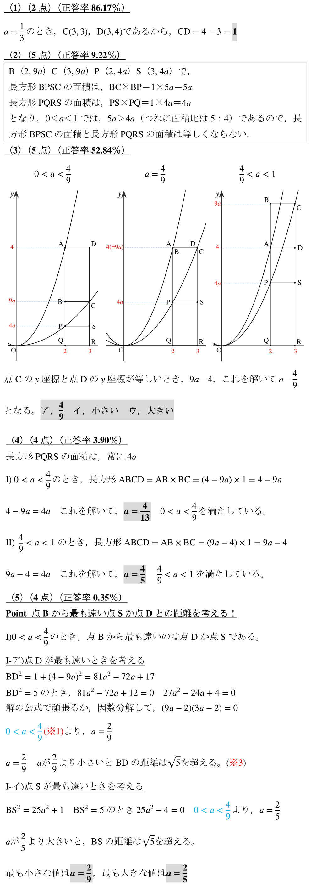 福井県　高校入試　2020　数学B　過去問　良問　難問　関数　場合分け　2次関数