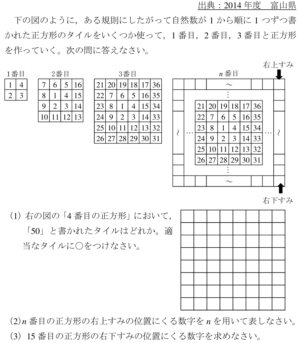高校入試　数学　富山県　規則性　2014