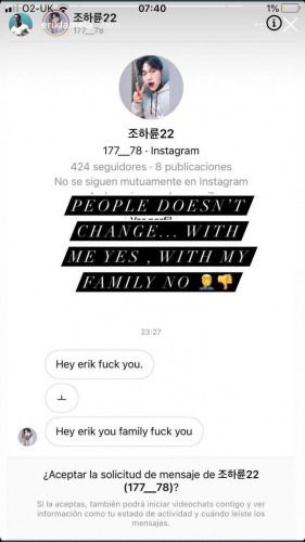 Eric Lamela Instagram story on a fan abusing him
