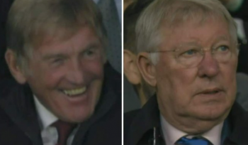 Shot of Alex Ferguson in the stands shaking his head given the shocking scoreline