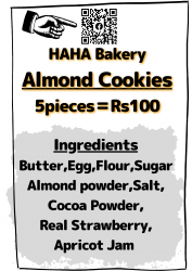 HAHA Bakery Almond Cookies 5pieces＝Rs100